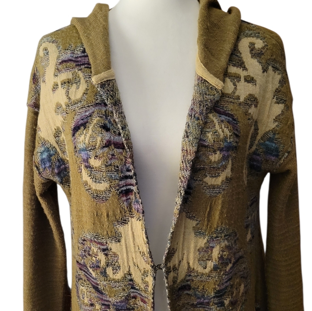 FREE PEOPLE AFTER THE STORM LONG HOODED JACQUARD SWEATER - Picture 6 of 8